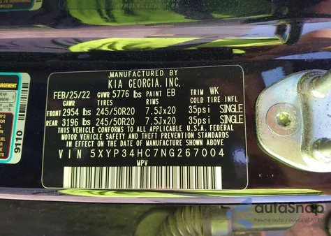 2022 Kia Telluride Ex from USA, damaged, VIN 5XYP34HC7NG267004